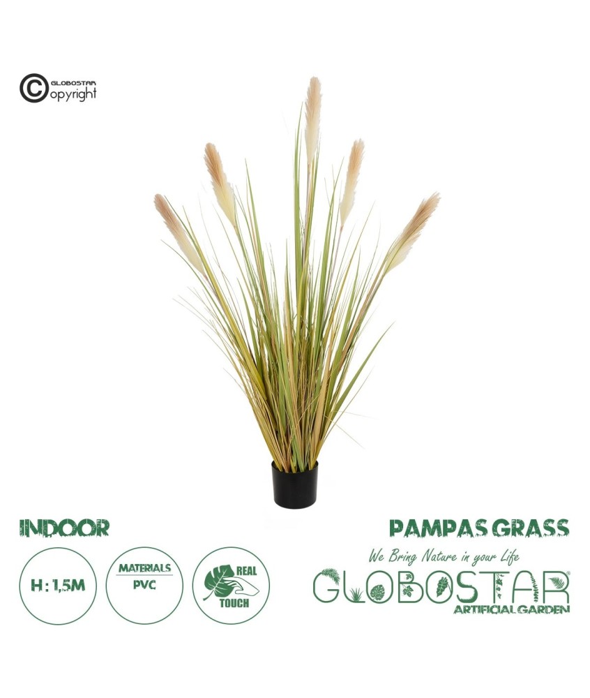 GloboStar® Artificial Garden PAMPAS GRASS 21478 Τεχνητό Διακοσμητικό Φυτό Μπεζ & Πράσινο Πάμπας Μ90 x Π40 x Υ150cm